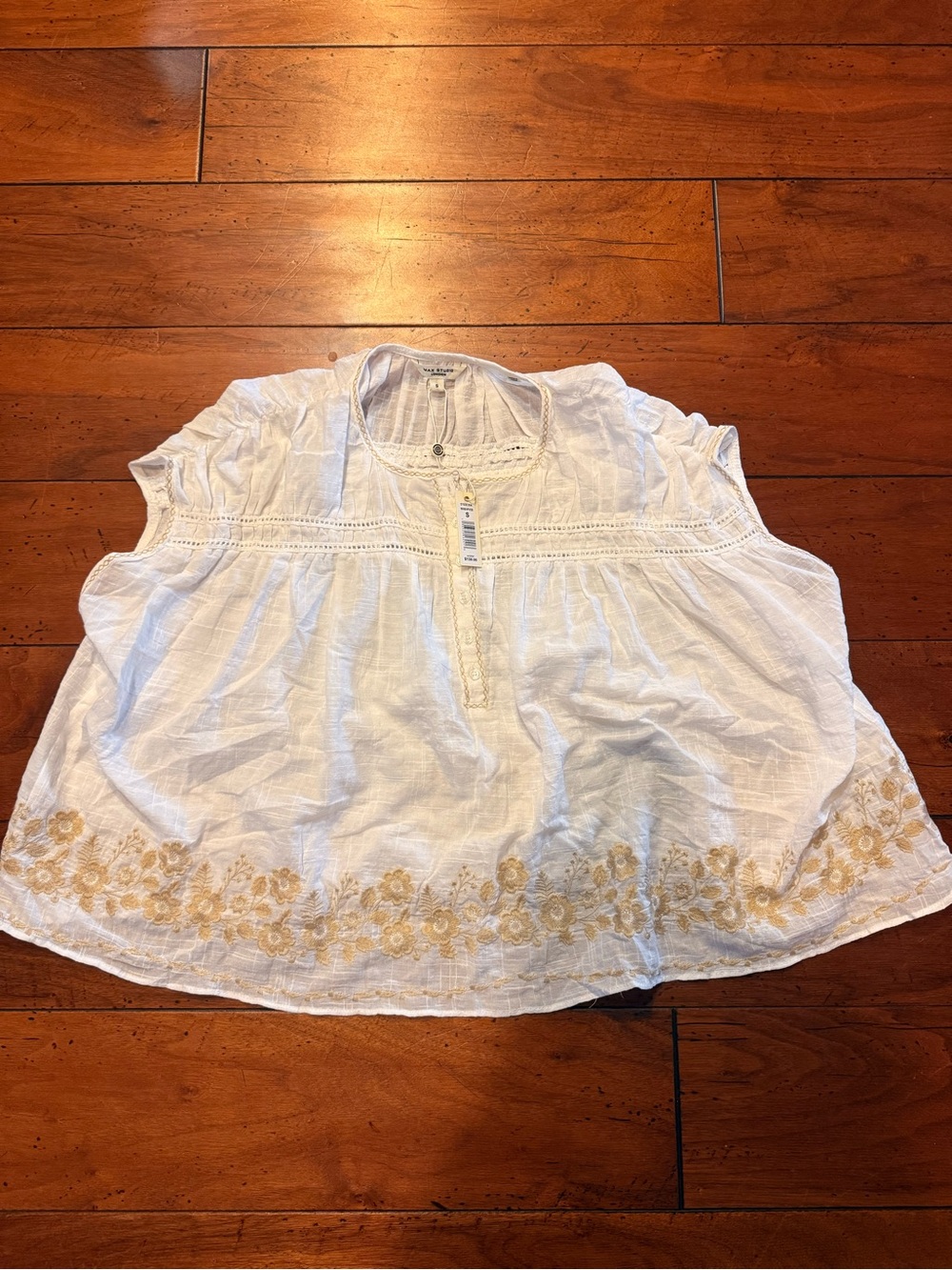 White Embroidered Short Sleeve Peasant Top - Women